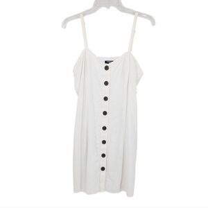 Express White Button Down Mini Dress Linen Blend Sleeveless Size Medium Classic